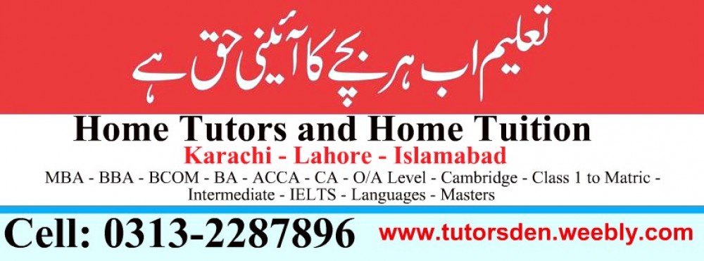 Home Tutor in Karachi for Home Tuition of GCSE, MBA, O-level, A-level and private tutoring of B.COM BBA Accounting, Chemistry, Physics, Mathematics, Statistics, English Home Tuition and Group Tuition. Best home tutors and teacher provider academy in Karachi.